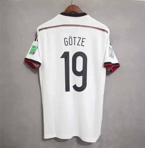 with 4 Stars+Golden FIFA+World Cup Patch Retro Jersey 2014 Germany GOTZE 19 Home Soccer Jersey