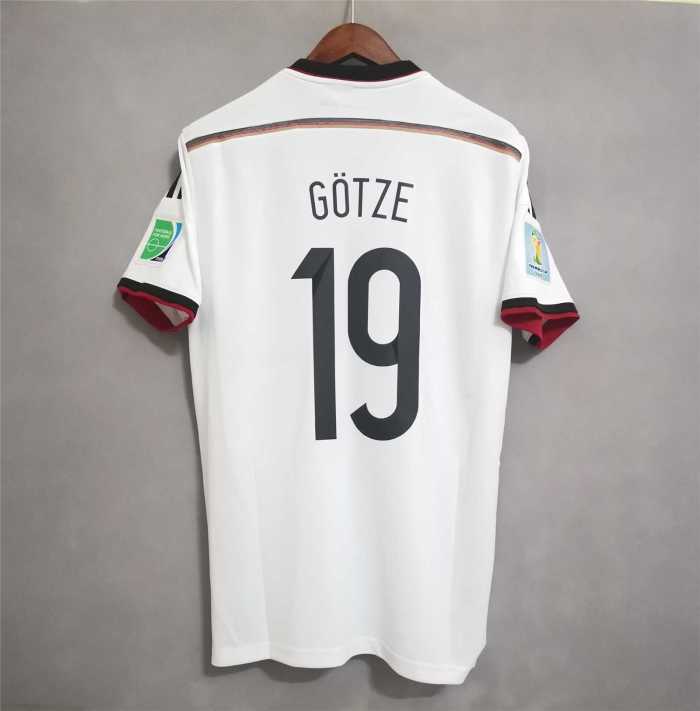 with 4 Stars+Golden FIFA+World Cup Patch Retro Jersey 2014 Germany GOTZE 19 Home Soccer Jersey