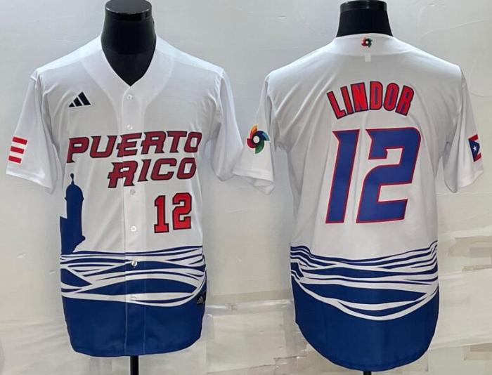 Puerto Rico 12 Francisco Lindor White 2023 World Baseball Series Jerseys