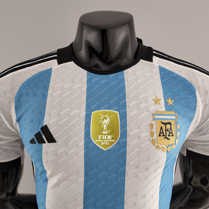 with Rubber Golden Patch Player Version 2022 World Cup Argentina Home Soccer Jersey