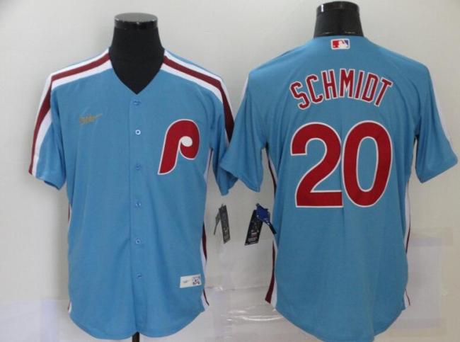 Philadelphia Phillies 20 SCHMIDT Blue Retro Cool Base Jersey