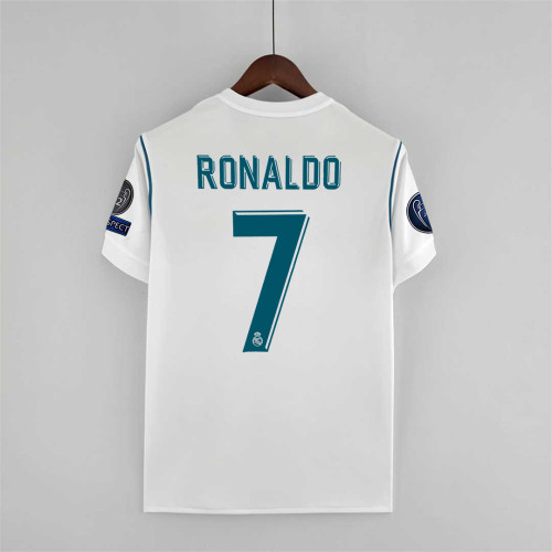 with Front Patch+Front Lettering+UCL Patch Retro Jersey 2017-2018 Real Madrid RONALDO 7 Home Soccer Jersey