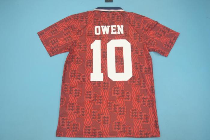 Retro Jersey 1994 England OWEN 10 Away Red Vintage Soccer Jersey