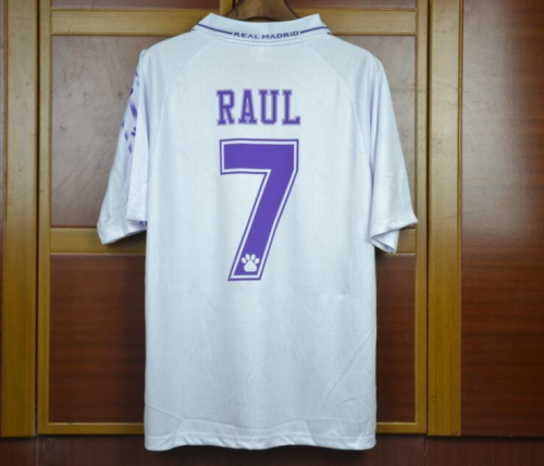 with LFP Patch Retro Jersey Real Madrid 1996-1997 RAUL 7 Home Soccer Jersey