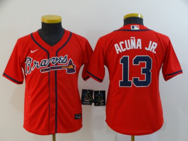 Youth Kids Atlanta Braves 13 ACUNA JR Orange 2020 Cool Base Jersey