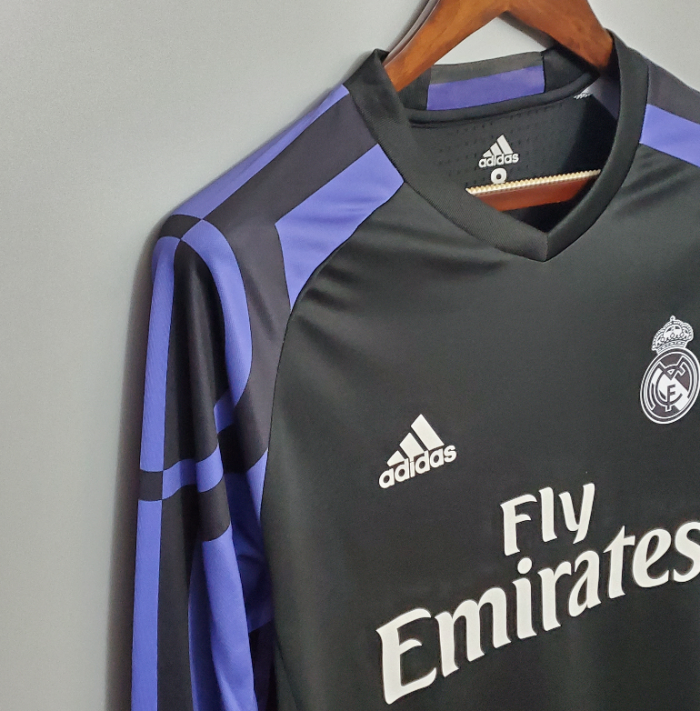 Long Sleeve Retro Jersey 2016-2017 Real Madrid Third Away Black Soccer Jersey Vintage Real Camisetas de Futbol
