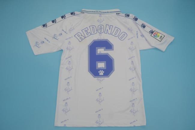 with LFP Patch Retro Jersey 1994-1996 Real Madrid 6 REDONDO Home Soccer Jersey