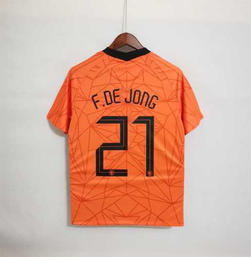 Retro Jersey 2020 Netherlands F.DE JONG 21 Home Soccer Jersey