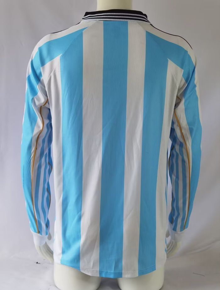 Long Sleeve Retro Shirt 1998 Argentina Home Soccer Jersey Vintage Football Shirt