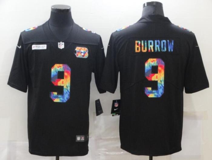 Cincinnati Bengals 9 BURROW Black Vapor Untouchable Rainbow Limited Jersey
