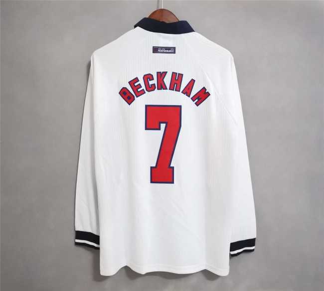 Long Sleeve Retro Jersey 1998 England BECKHAM 7 Home Soccer Jersey