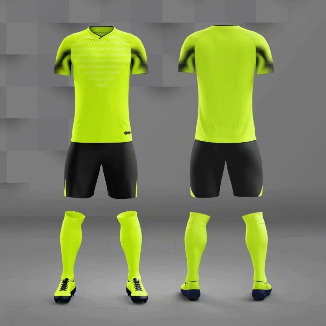 M8608 Fluorescent Green Tracking Suit Adult Uniform Soccer Jersey Shorts
