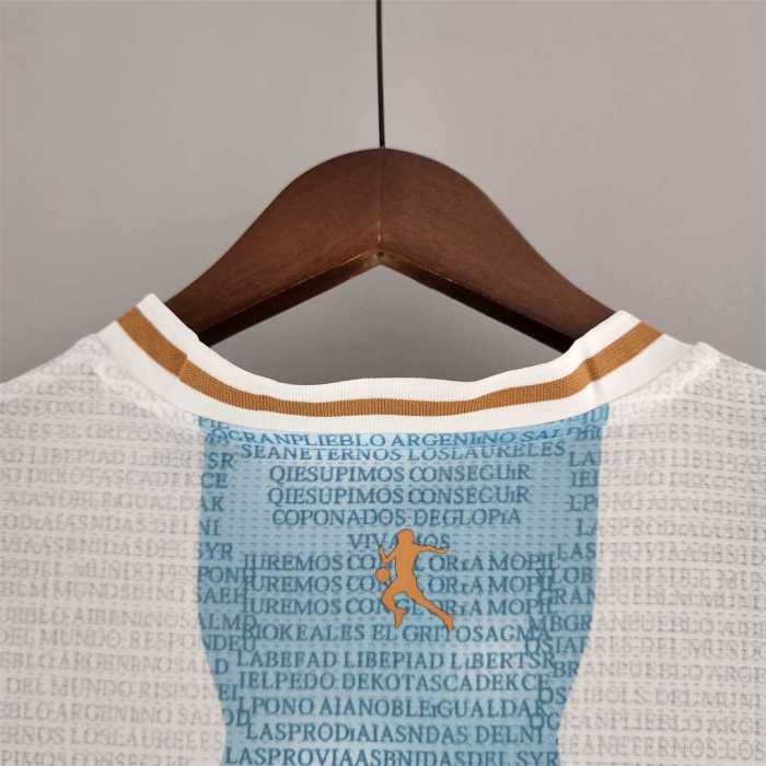 Fans Version 2022 Argentina Commemorative Edition White Blue Soccer Jersey