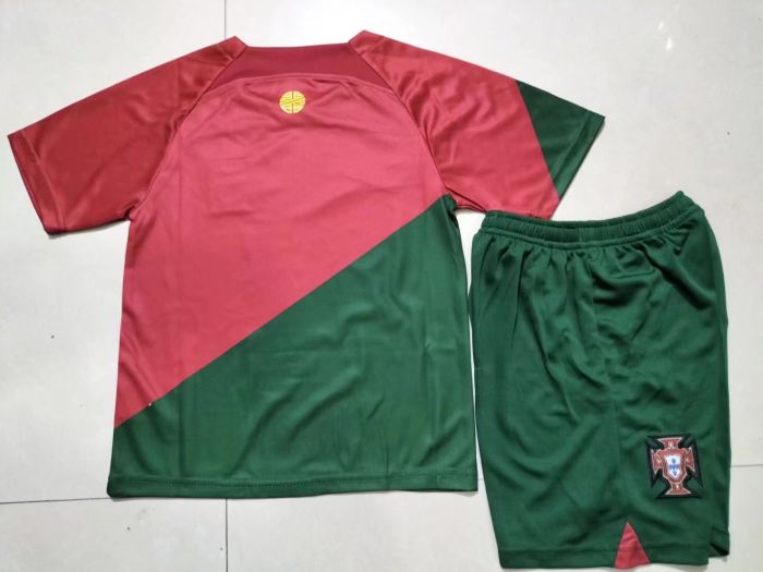 Retro Youth Uniform 2022 World Cup Portugal Home Soccer Jersey Shorts Kids Football Kit