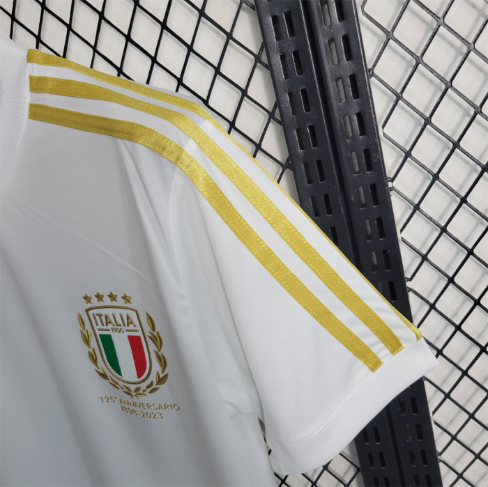 with three stripes extend along the shoulders Italy 2023 125th Anniversary Kit Fan Version Football Shirt