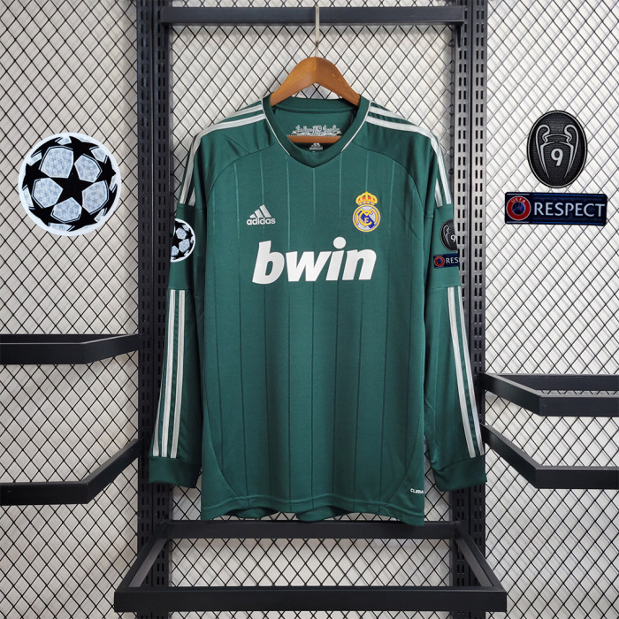 with UCL Patch Long Sleeve Retro Jersey 2012-2013 Real Madrid 3rd Away Green Soccer Jersey