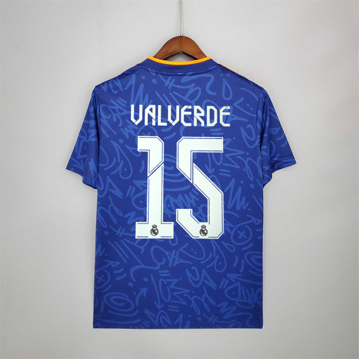 Retro Jersey 2021-2022 Real Madrid VALVERDE 15 Away Blue Soccer Jersey