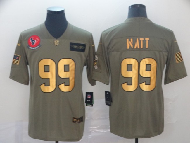 Houston Texans 99 J.J. Watt 2019 Olive Gold Salute To Service Limited Jersey