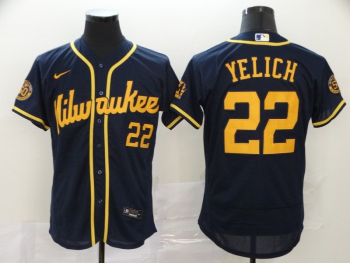 Milwaukee Brewers 22 Christian Yelich Navy 2020 Flexbase Jersey