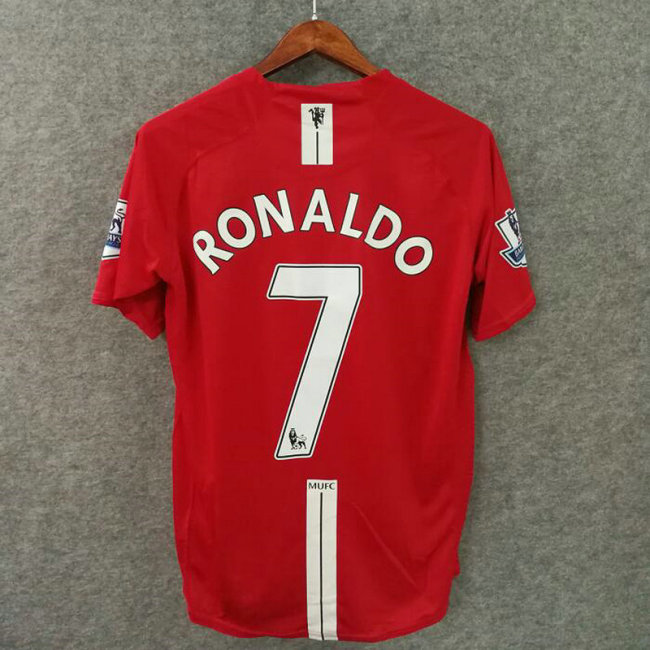 with EPL Patch Retro Jersey 2007-2008 Manchester United RONALDO 7 Home Soccer Jersey