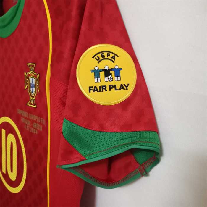 with Front Lettering+Euro Patch Retro Jersey 2004 Portugal 10 RUI COSTA Home Soccer Jersey