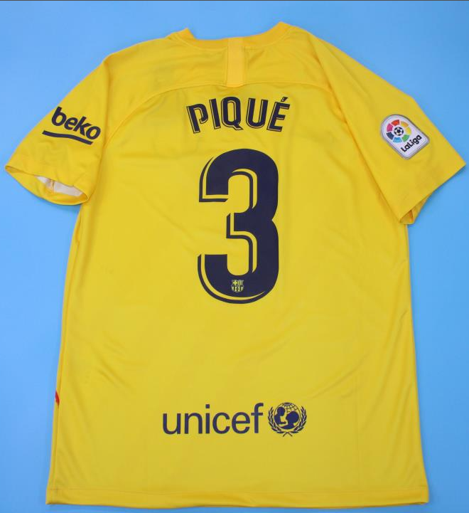 with LFP Patch Retro Jersey Fans Version 2020-2021 Barcelona 25 AUBAMEYANG 3 PIQUE 3rd Away Yellow Soccer Jersey