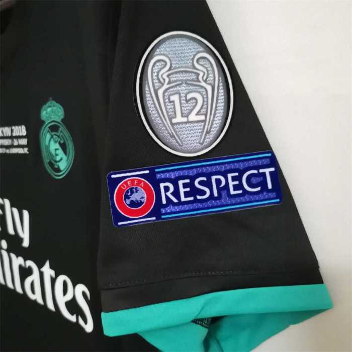 with UCL Patch+Golden FIFA Patch+Front Lettering Retro Jersey 2017-2018 Real Madrid RONALDO 7 Away Black Soccer Jersey