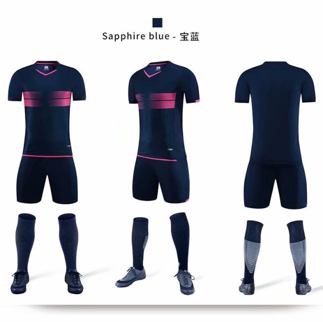 XBJKJW8823 Sapphire Blue Tracking Suit Adult Uniform Soccer Jersey Shorts