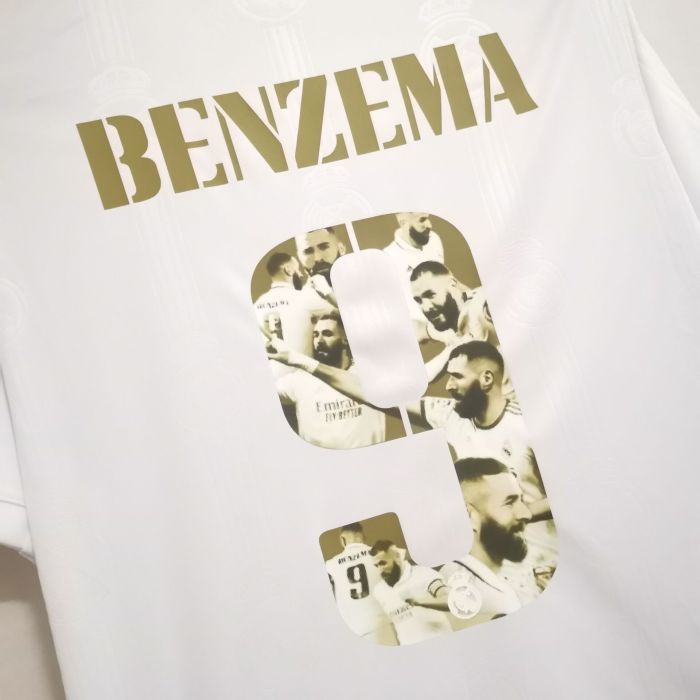 Retro Jersey 2022-2023 Real Madrid 9 BENZEMA Golden Commemorative Number Home Soccer Jersey