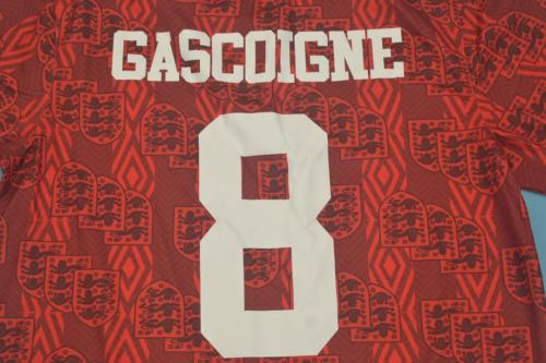 Retro Jersey 1994 England GASCOIGNE 8 Away Red Vintage Soccer Jersey