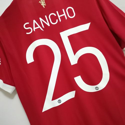 with UCL Patch Retro Jersey Player Version 2021-2022 Manchester United SANCHO 25 Home Soccer Jersey
