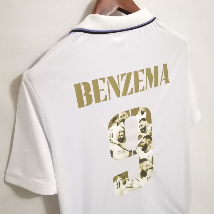 Retro Jersey 2022-2023 Real Madrid 9 BENZEMA Golden Commemorative Number Home Soccer Jersey