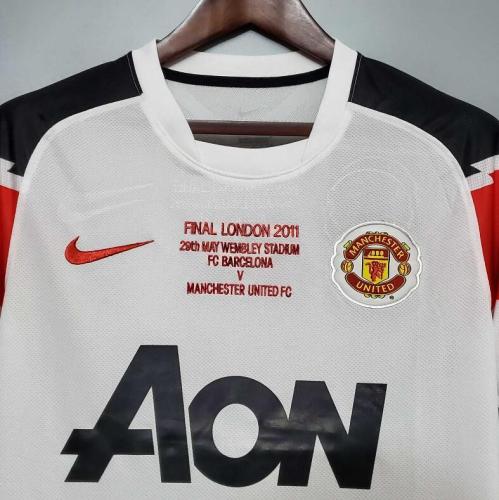 with Front Lettering Retro Jersey 2010-2011 Manchester United Champions League Away White Soccer Jersey