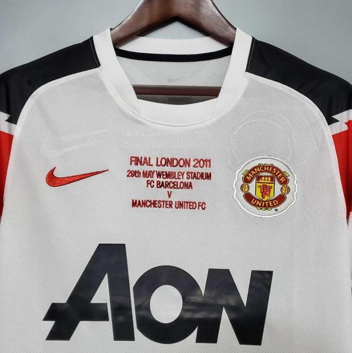 with Front Lettering Retro Jersey 2010-2011 Manchester United Champions League Away White Soccer Jersey