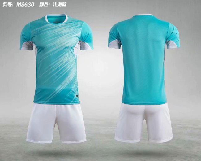 M8630 Light Lake Blue Tracking Suit Adult Uniform Soccer Jersey Shorts