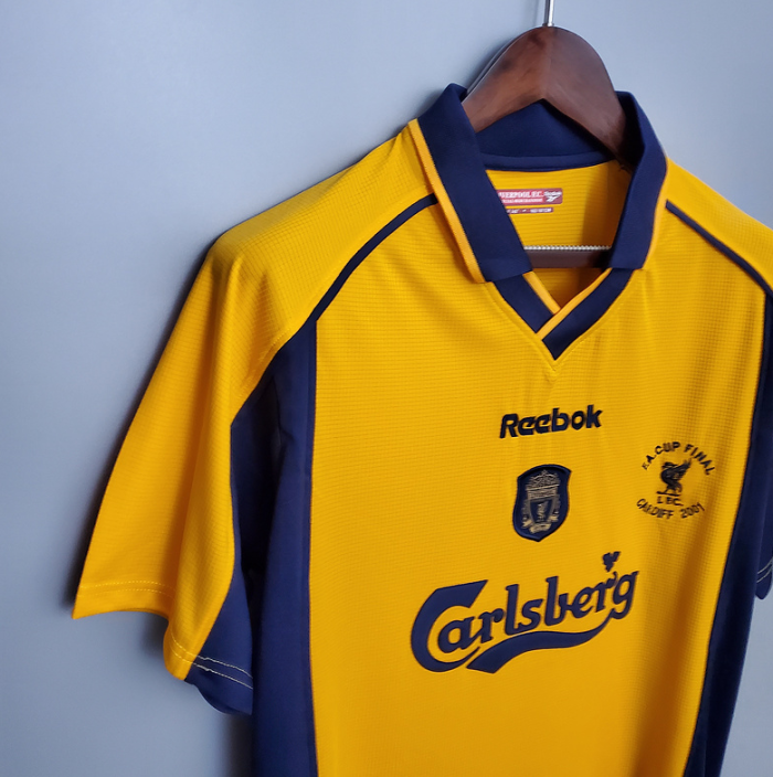 Retro Jersey 2000-2001 Liverpool Away Yellow EA CUP FINAL Soccer Jersey Vintage Football Shirt
