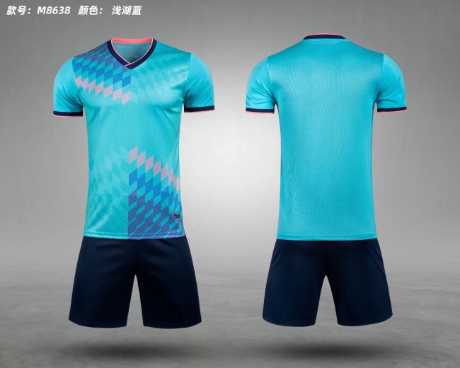 M8638 Light Blue Blank Soccer Training Jersey Shorts