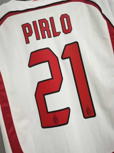 with UCL Patch+Front Lettering Retro Jersey 2006-2007 AC Milan PIRLO 21 Champions League Away White Soccer Jersey
