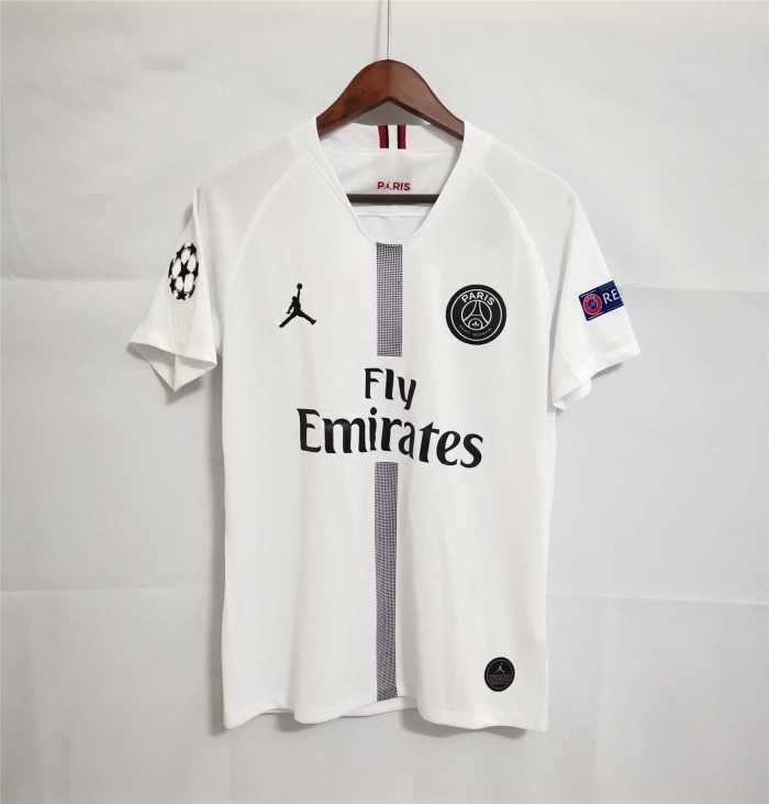 with UCL Patch Retro Jersey 2018-2019 PSG MBAPPE 7 Away White Soccer Jersey