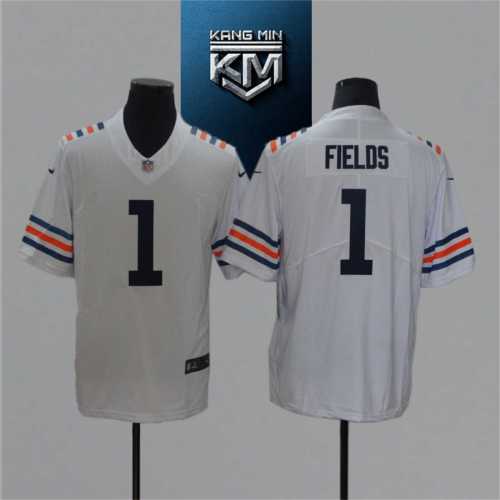 2021 Bears 1 FIELDS White NFL Jersey S-XXL Blue Font