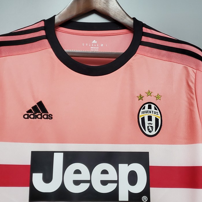 Retro Jersey 2015-2016 Juventus DYBALA 21 Away Pink Soccer Jersey Vintage Football Shirt