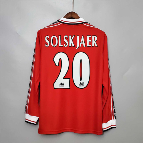 Retro Jersey Long Sleeve 1998-1999 Manchester United SOLSKJAER 20 Home Soccer Jersey