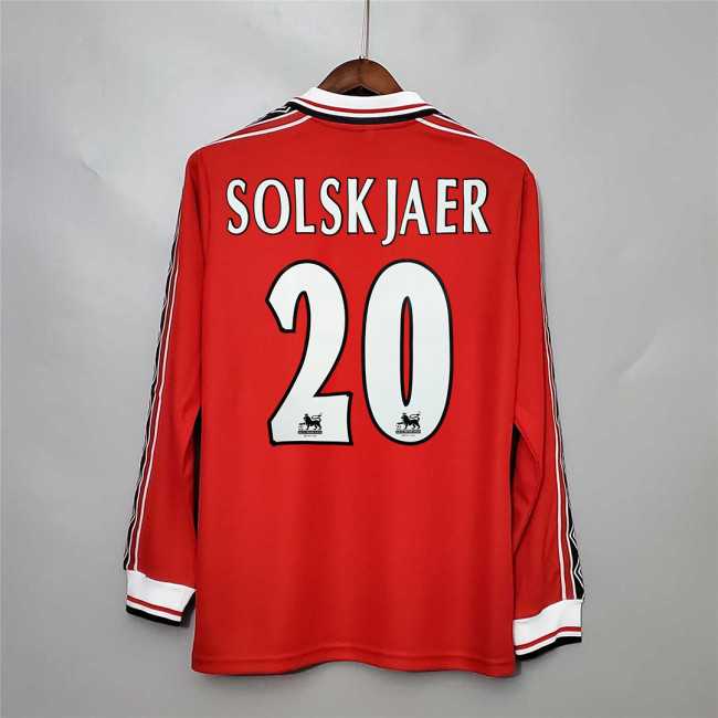 Retro Jersey Long Sleeve 1998-1999 Manchester United SOLSKJAER 20 Home Soccer Jersey