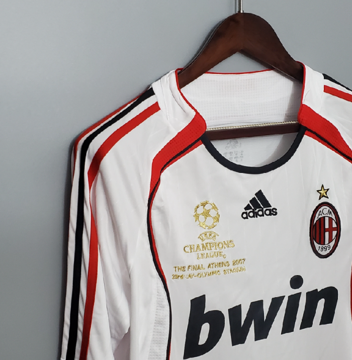 Retro Jersey Long Sleeve 2006-2007 AC Milan Champions League Away White Soccer Jersey