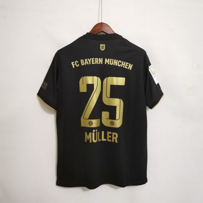 with Bundesliga Patch+Front Patch Retro Jersey Bayern Munich 2021-2022 MÜLLER 25 Away Black Soccer Jersey