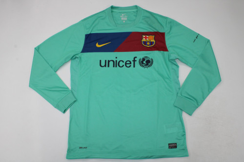 Long Sleeve Retro Barca Camisetas de Futbol 2010-2011 Barcelona A.INIESTA 8 Away Blue Soccer Jersey
