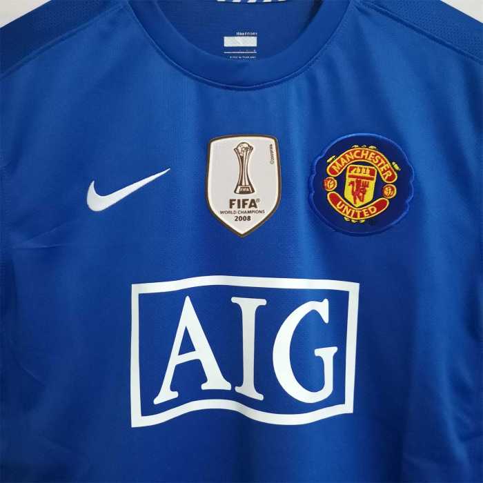 with Front Patch+Champions Patch Retro Jersey 2008-2009 Manchester United Away Blue Soccer Jersey