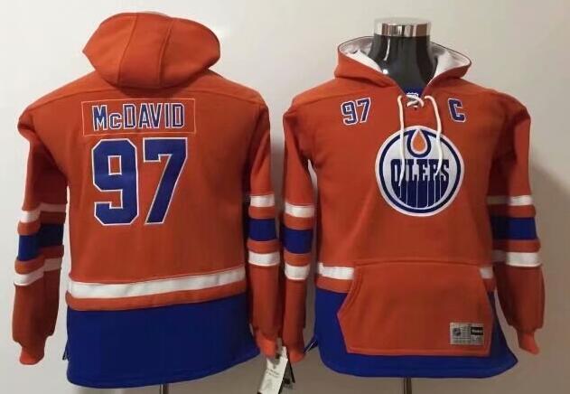 Edmonton Oilers 97 Connor Orange Youth All Stitched Hooded Sweatshirt