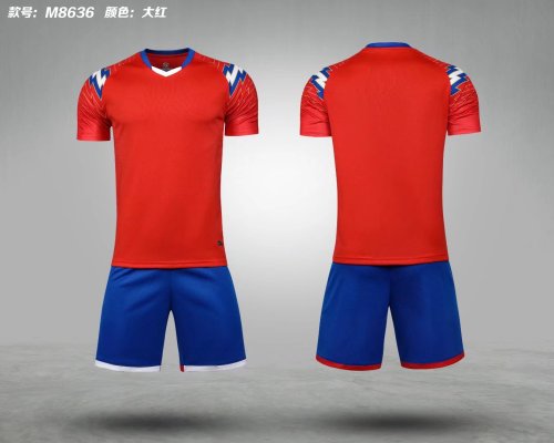 M8636 Red Blank Soccer Training Jersey Shorts