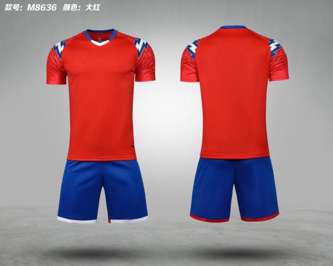 M8636 Red Blank Soccer Training Jersey Shorts